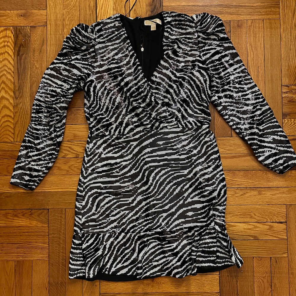 Michael Kors Black and White Sequin Dress